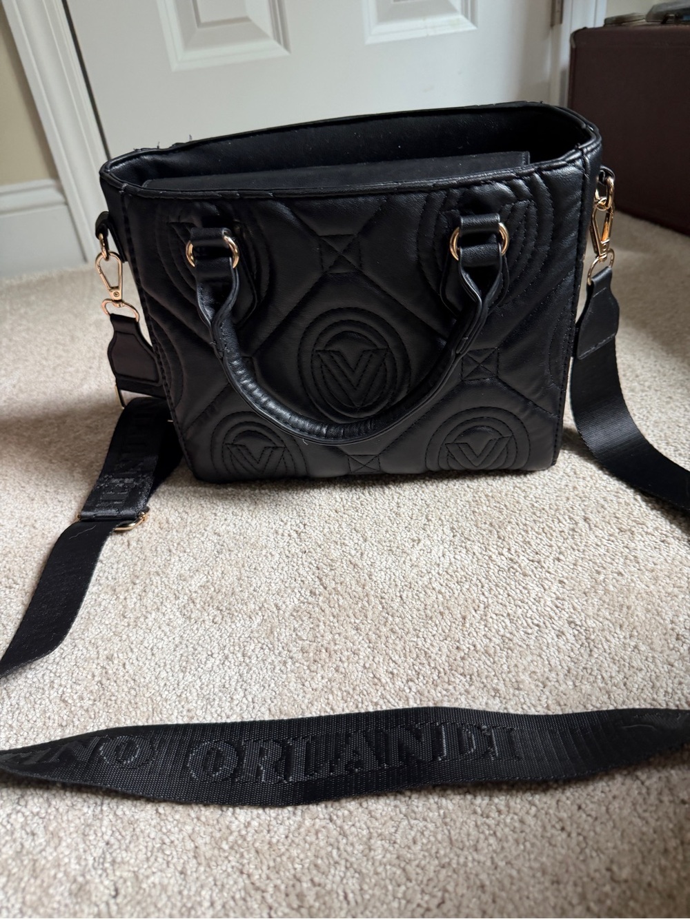 Black Valentino Orlandi Quilted Crossbody Satchel with Removable Strap